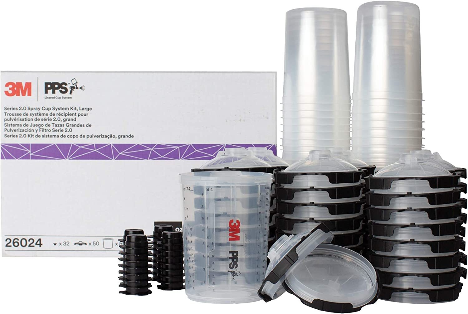 Set 50 pahare de vopsea cu capace pps 2.0 26024, 850 ml, cana mixare, filtru 200 microni, cu 32 dopuri