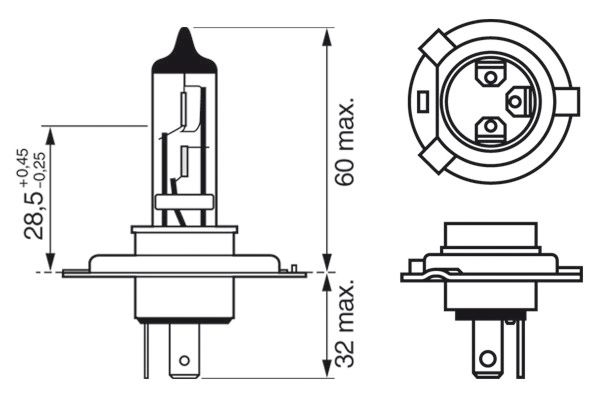Bec far faza lunga: h4, 12 v 60/55 w plus 50 bl