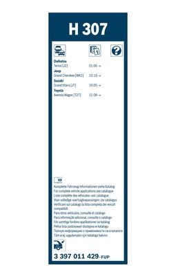 Lamela stergator luneta rear h307 , lungime 300 mm, standard