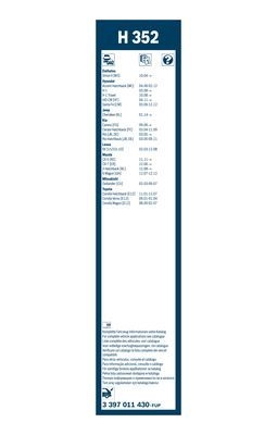 Lamela stergator luneta rear h352 , lungime 350 mm, standard