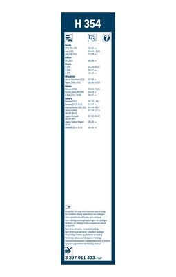 Lamela stergator twin rear h354 , lungime 350 mm, pentru hayon, standard