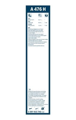 Stergator luneta aerotwin rear a476h , lungime 475 mm, fara carcasa