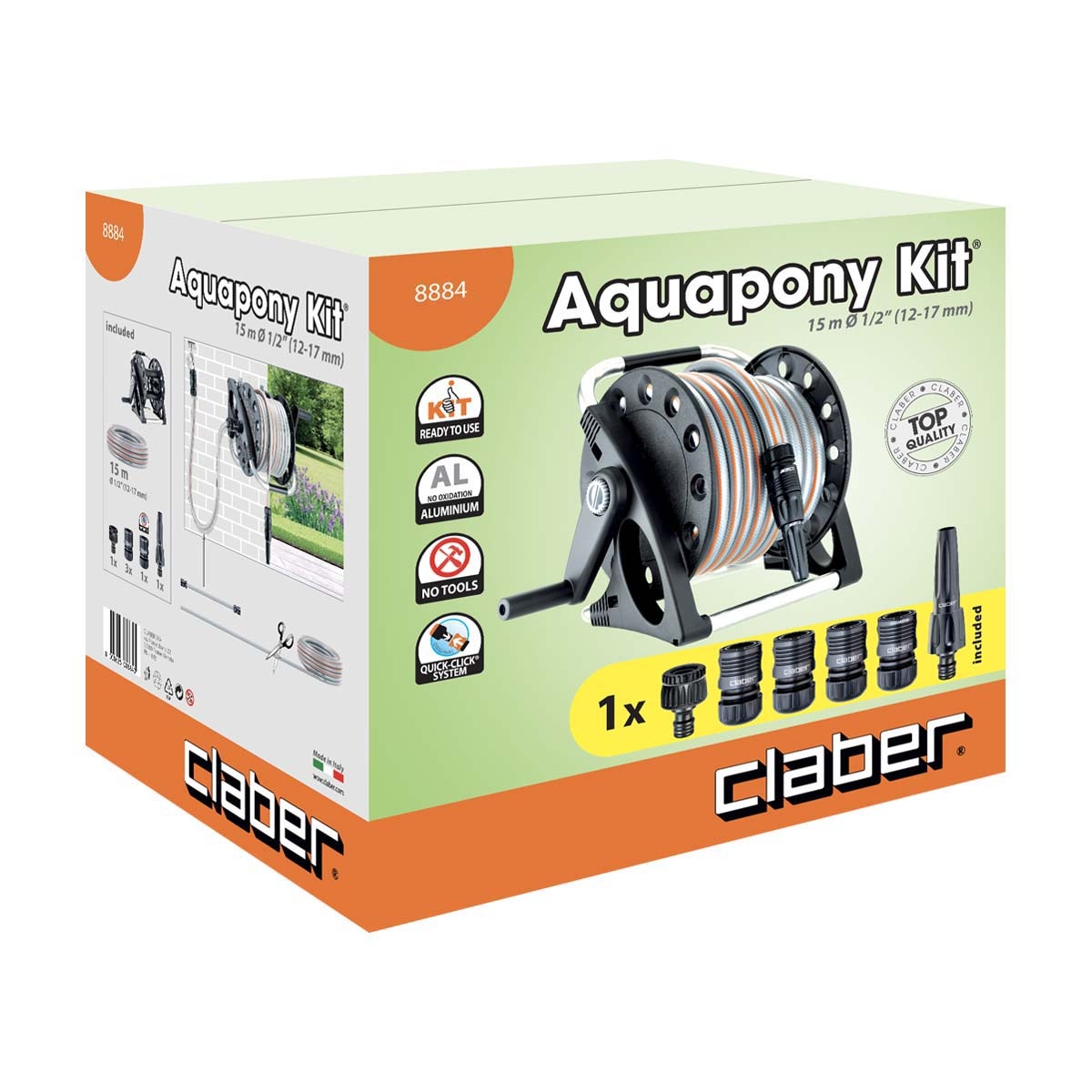 Kit tambur cu furtun irigatie aquapony , furtun 1/2 inch, 15 m, conector 3/4 inch, reductor 1/2 inch