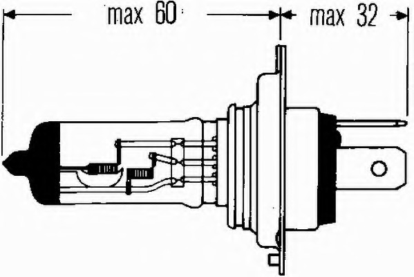 Bec auto pentru far , tip h4, conector p43t-38, putere 60/55w, tensiune 12v