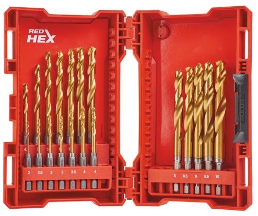Set 19 burghie pentru metal shockwave , hss-g tin, 2-10 mm, hex 1/4 inch, caseta plastic