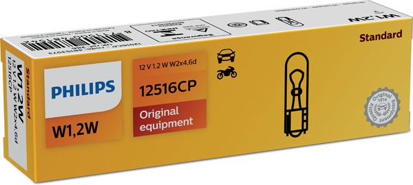 Bec auto cu soclu din sticla w1.2w 12 v, w2x4,6d,