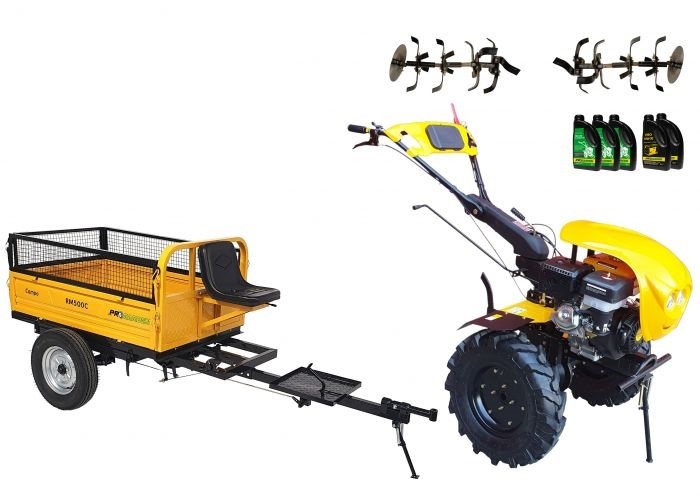 Pachet motocultor campo 1803 , benzina, euro 5, 18 cp, 2+1 trepte, remorca 500 kg, ulei motor si transmisie incluse