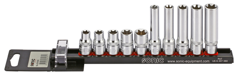 Set 10 chei tubulare , profil torx, prindere 1/4 inch, 3/8 inch, dimensiuni e10, e11, e12, e14, e16