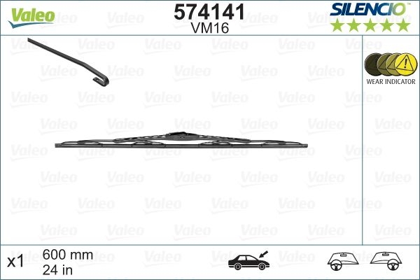Lamela stergator parbriz silencio conventional single , lungime 600 mm, cu contact integrat avertizare uzura, standard