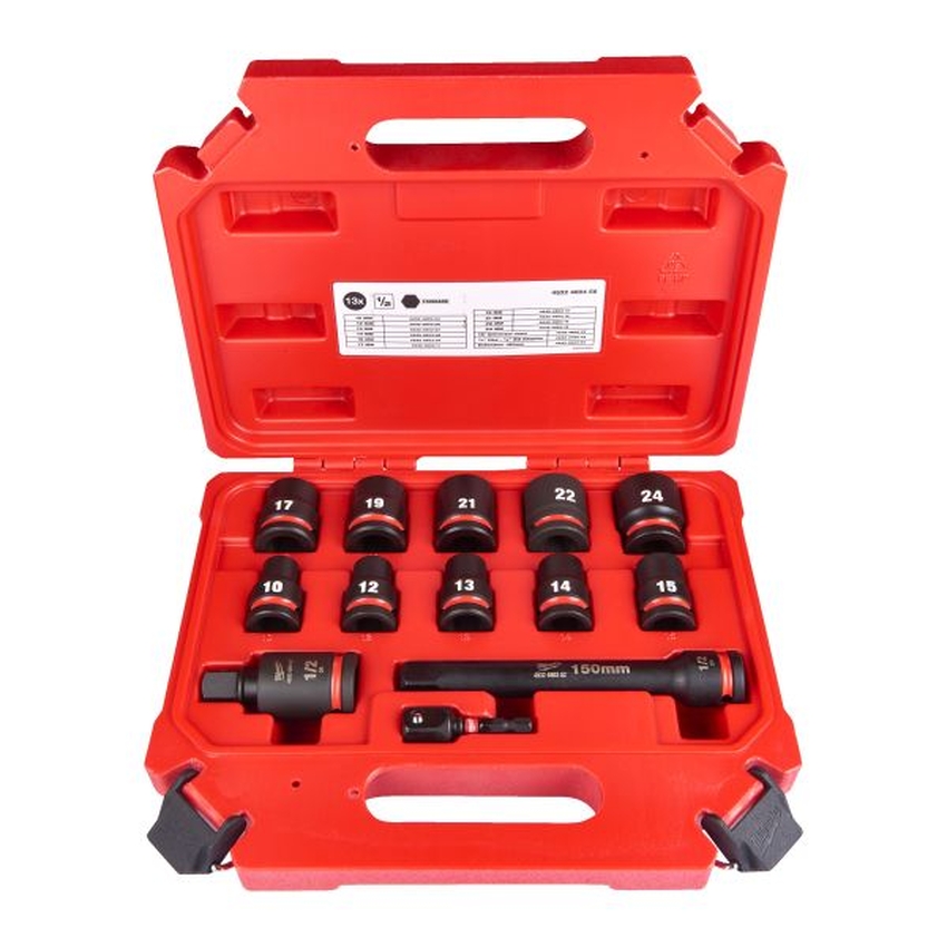 Set 13 chei tubulare de impact scurte shockwave , patrat 1/2 inch, hex 10-24 mm, cutie de plastic