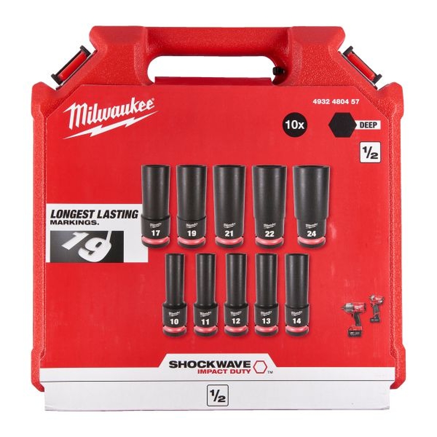 Set 10 chei tubulare de impact lungi shockwave impact duty , prindere patrat 1/2 inch, 10-24 mm, cutie de plastic