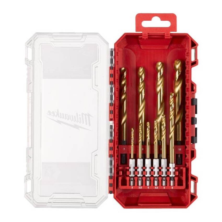 Set 10 burghie pentru metal titanium red hex , hss-g, diametru 3.0-10.0 mm, cutie plastic
